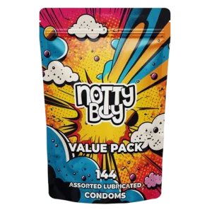 NottyBoy Bulk Condoms 144 Count Variety Pack – Ribbed and Dotted, Over Time, Extra Lube, 4 in One, Ultra Fine, 1500 Dots, Super Slim, 3 in 1 and Flavour