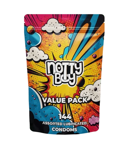 NottyBoy Bulk Condoms 144 Count Variety Pack – Ribbed and Dotted, Over Time, Extra Lube, 4 in One, Ultra Fine, 1500 Dots, Super Slim, 3 in 1 and Flavour