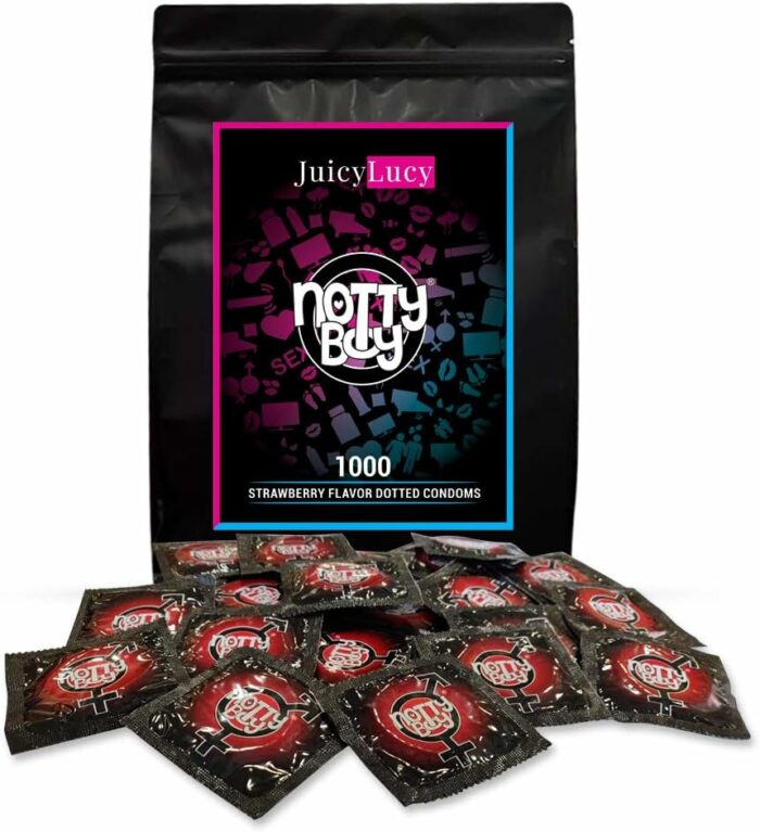 NottyBoy Fruit Flavor Bulk Pack Dotted Condoms for Men - 1000 Count | Juicy Strawberry Flavor