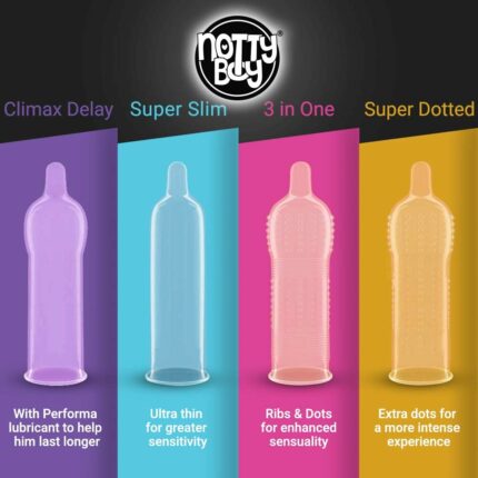 NottyBoy Condoms 1000 Count Bulk Variety Packs (Thin + Desensitizing + 3in1 + Super Dotted)